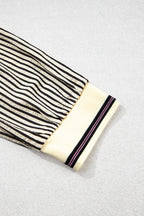 Black Stripe Patchwork Striped V Neck Tunic Plus Size Blouse