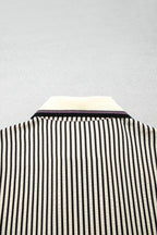 Black Stripe Patchwork Striped V Neck Tunic Plus Size Blouse