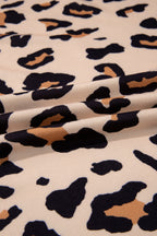 Khaki Leopard Print Long Sleeve V Neck Tunic Plus Size Cardigan