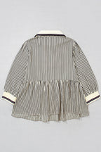 Black Stripe Patchwork Striped V Neck Tunic Plus Size Blouse