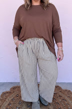 Black Stripe Plus Size Tie Waist Loose Pants