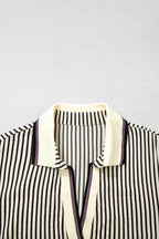 Black Stripe Patchwork Striped V Neck Tunic Plus Size Blouse